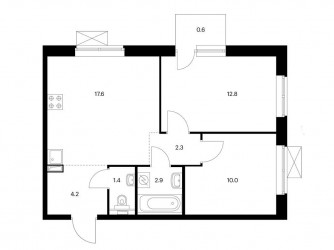 Двухкомнатная квартира 51.8 м²