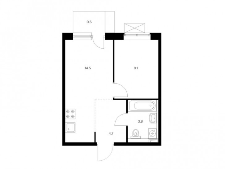 Однокомнатная квартира 32.7 м²