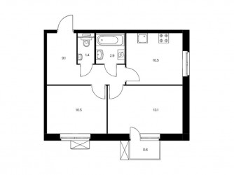 Двухкомнатная квартира 48.1 м²
